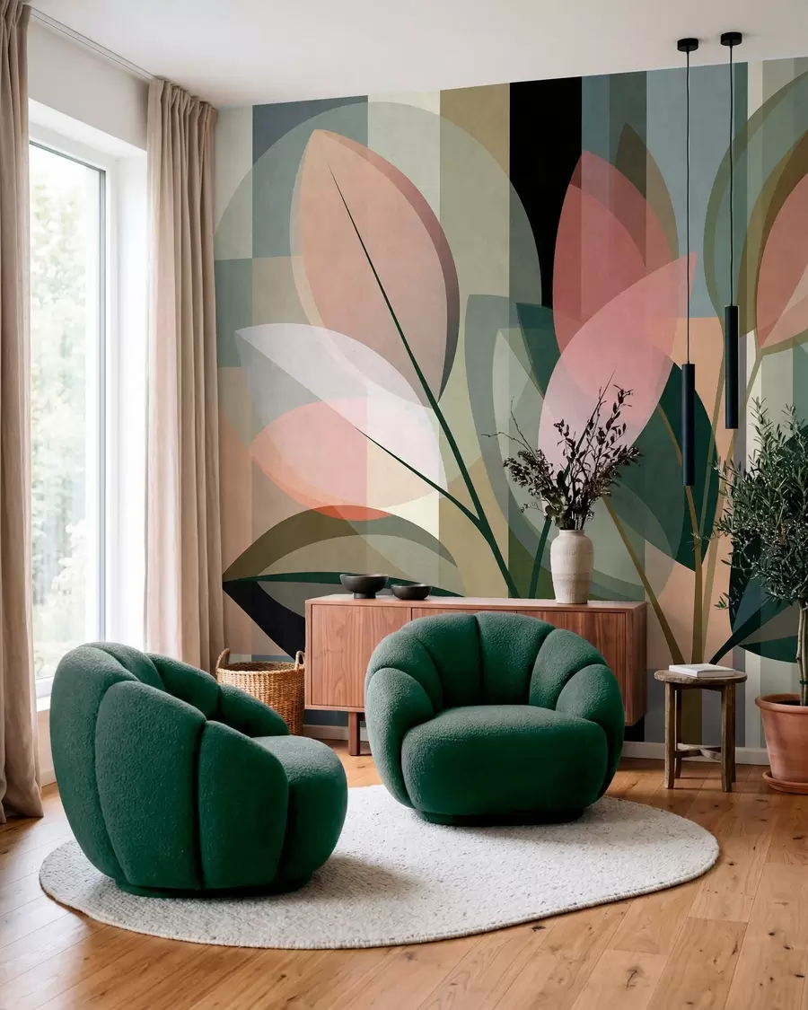 zidne murale Elegantni apstraktni komad s biljkama w05871