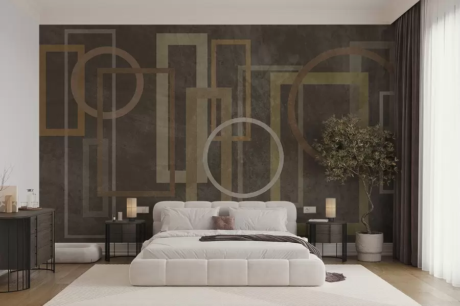 zidne murale Geometrijski, teksturirani oblici, uključujući pravokutnike i krugove, u zemljanim tonovima w10031