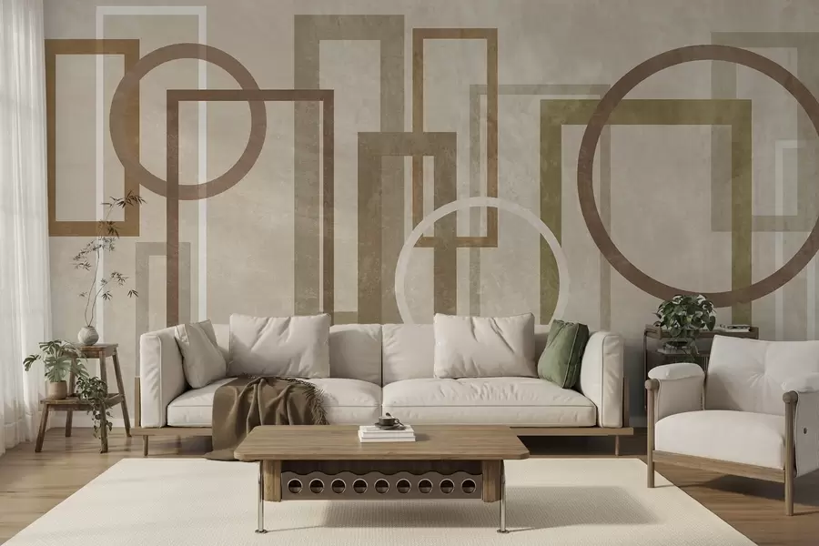 zidne murale Geometrijski, teksturirani oblici, uključujući pravokutnike i krugove, u zemljanim tonovima w10031v1