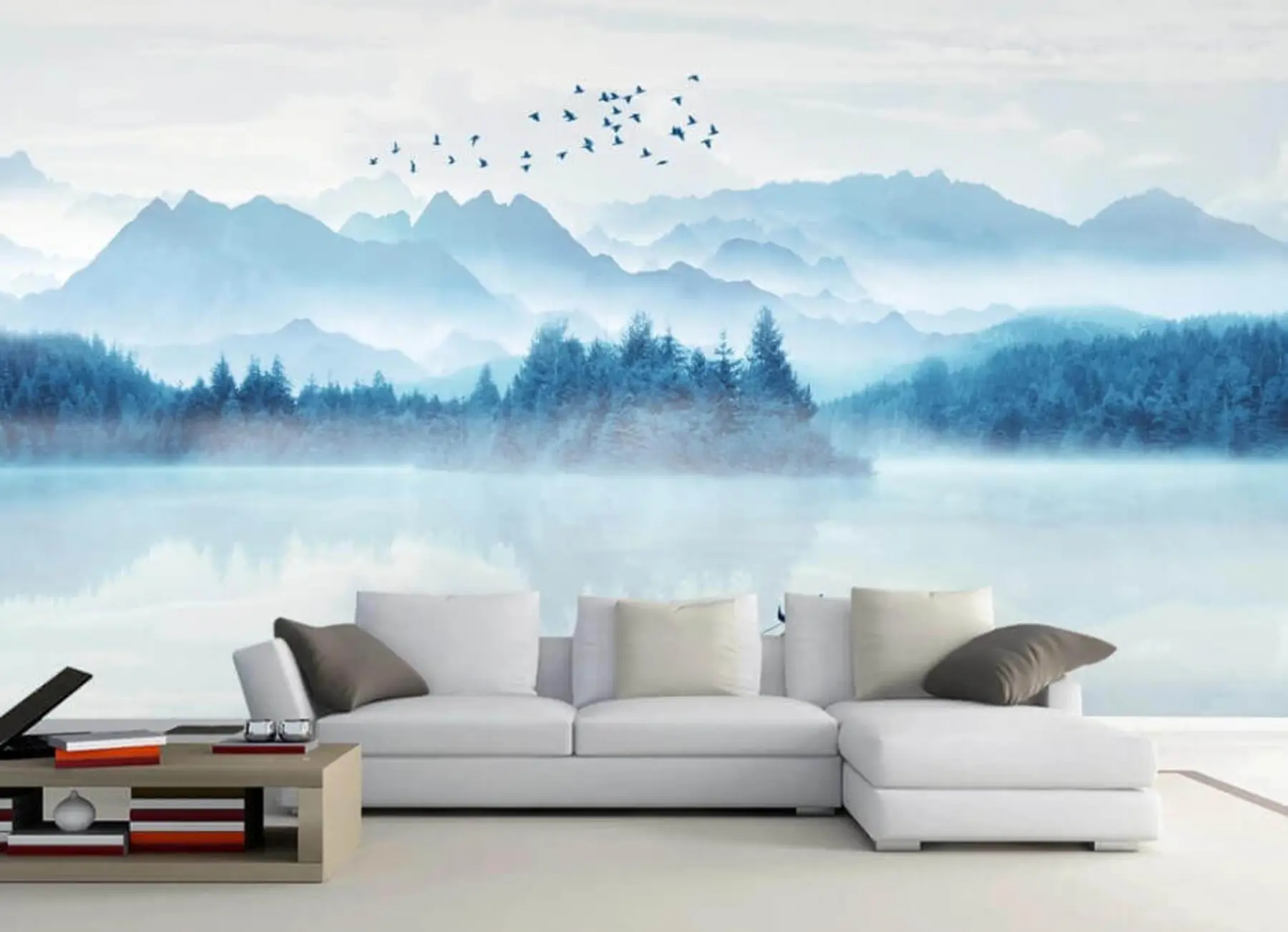 zidne murale Planine, čamac na maglovitom jezeru u32395