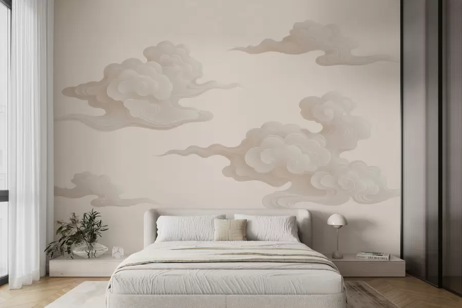 zidne murale Minimalistički orijentalni oblaci u bež-krem tonovima w10036