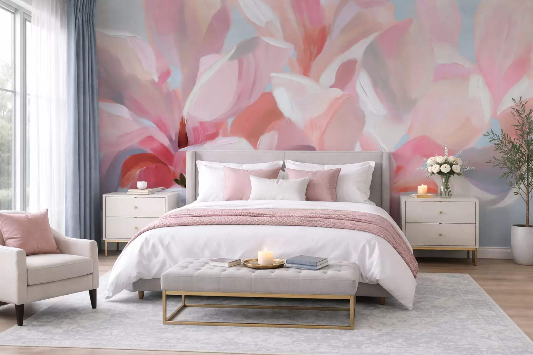 zidne murale Krupni plan ružičaste magnolije, imitacija meke slikarske tehnike w10043