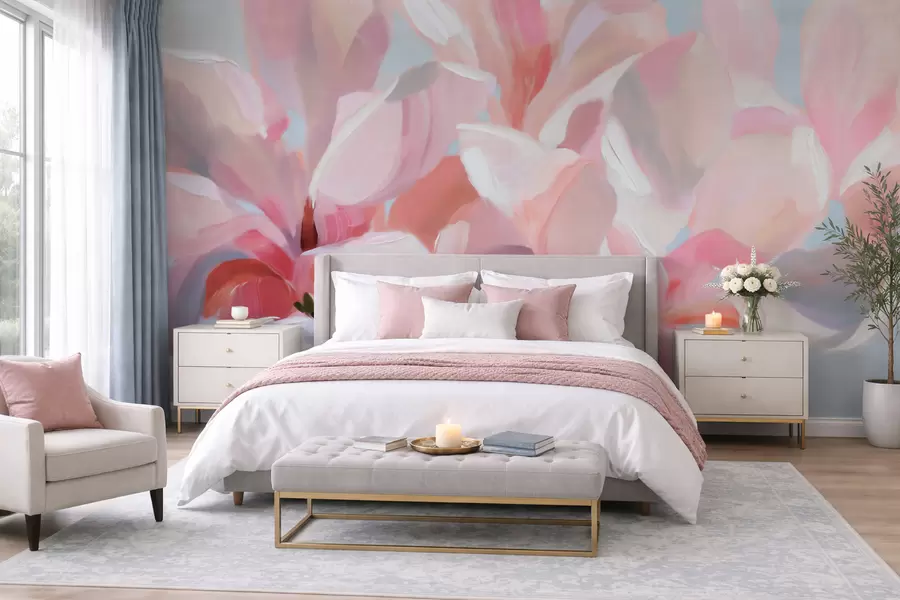 zidne murale Krupni plan ružičaste magnolije, imitacija meke slikarske tehnike w10043