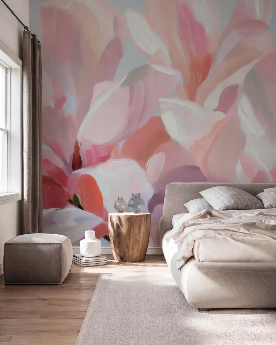 zidne murale Krupni plan ružičaste magnolije, imitacija meke slikarske tehnike w10043