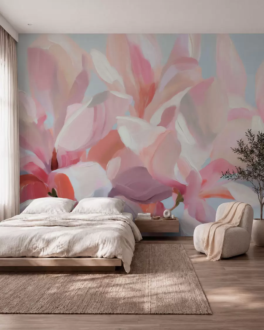 zidne murale Krupni plan ružičaste magnolije, imitacija meke slikarske tehnike w10043