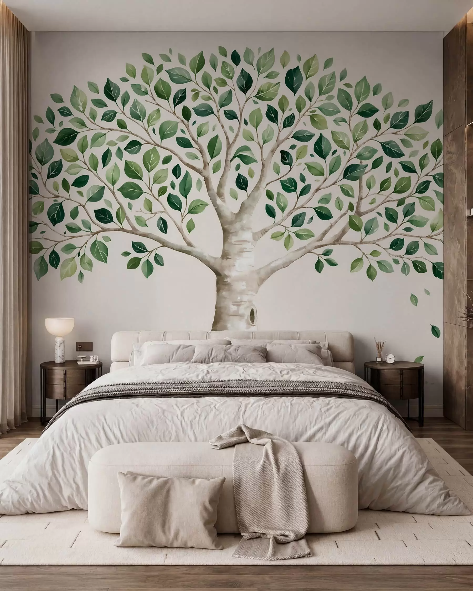 zidne murale Drvo sa zelenim lišćem, akvarelni stil, minimalistički w10046