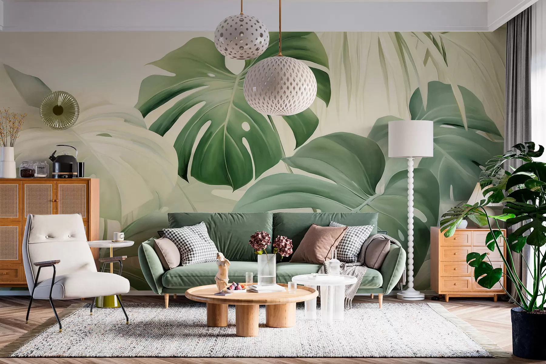 zidne murale Monstera, palmino lišće w05909