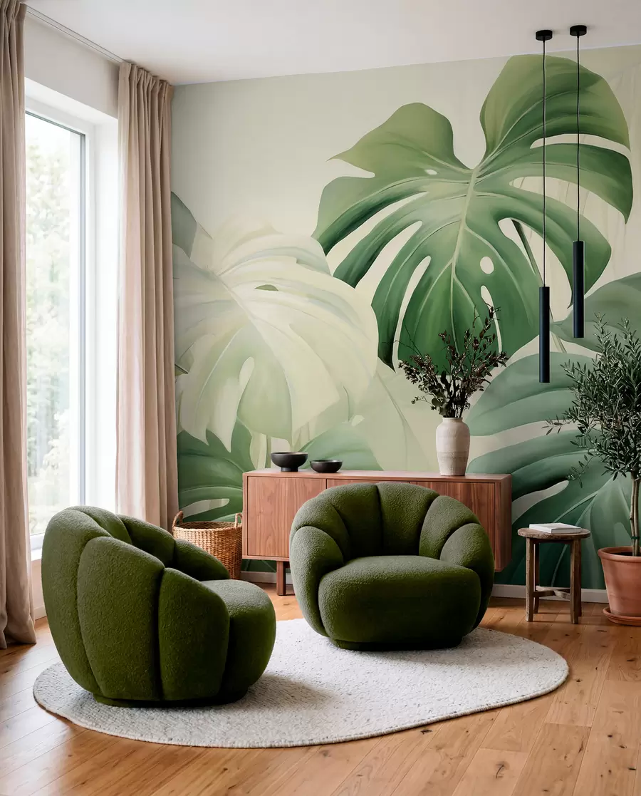 zidne murale Monstera, palmino lišće w05909