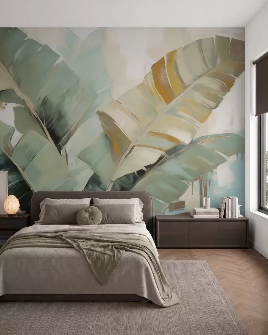 zidne murale Listovi banane u akvarelu w05906