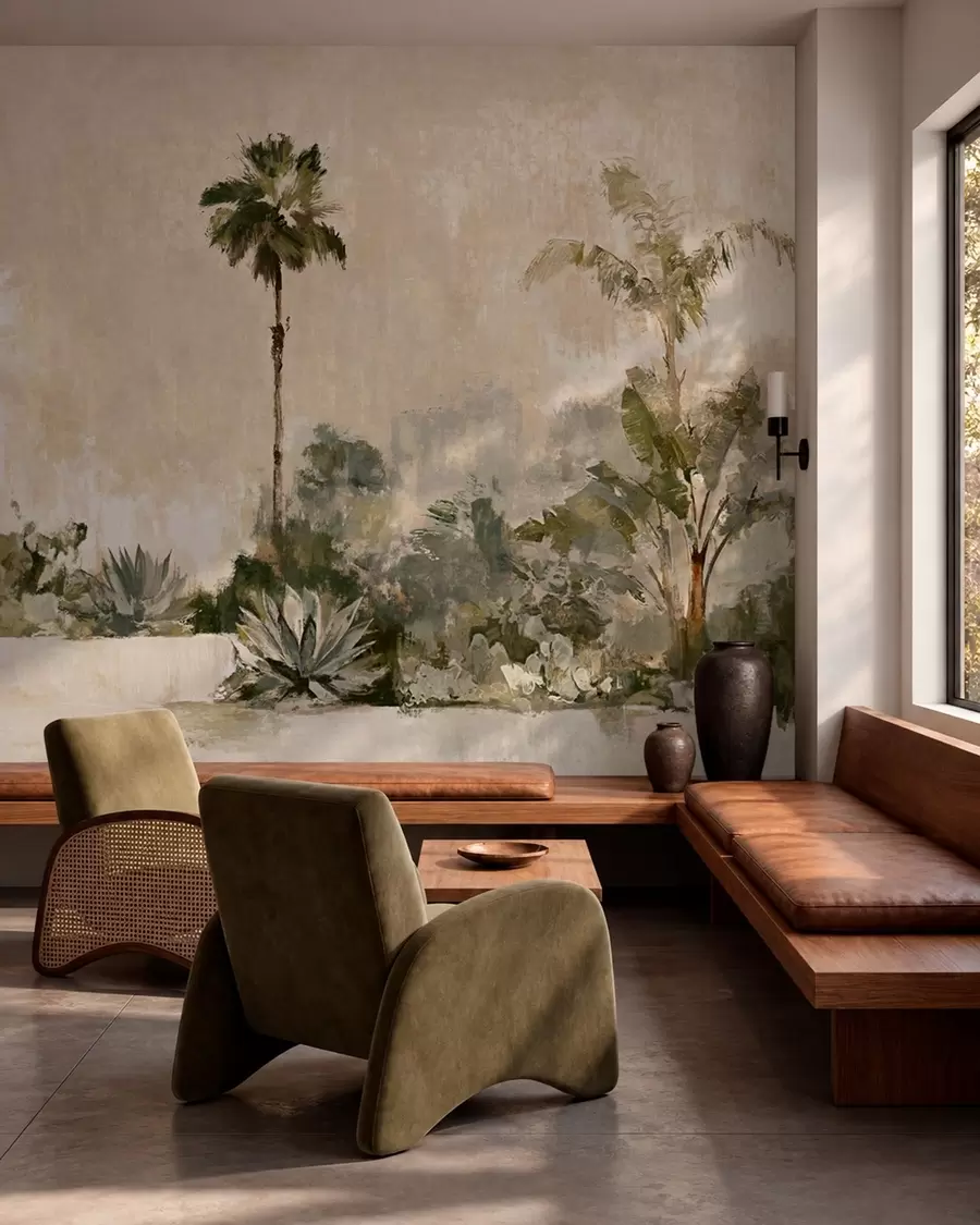 zidne murale Tropski vrt s palmama i velikim lišćem w05921v1