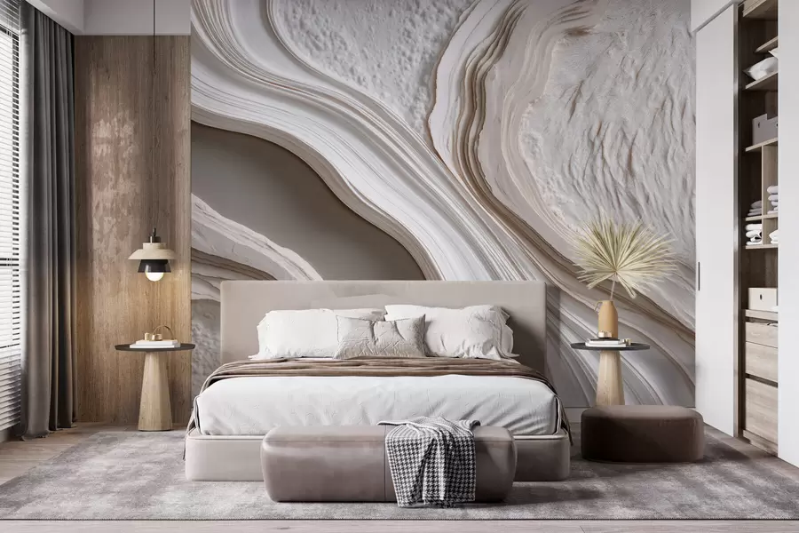 zidne murale Imitacija valovite teksturirane žbuke u krem-bež tonovima s 3D efektom w10042