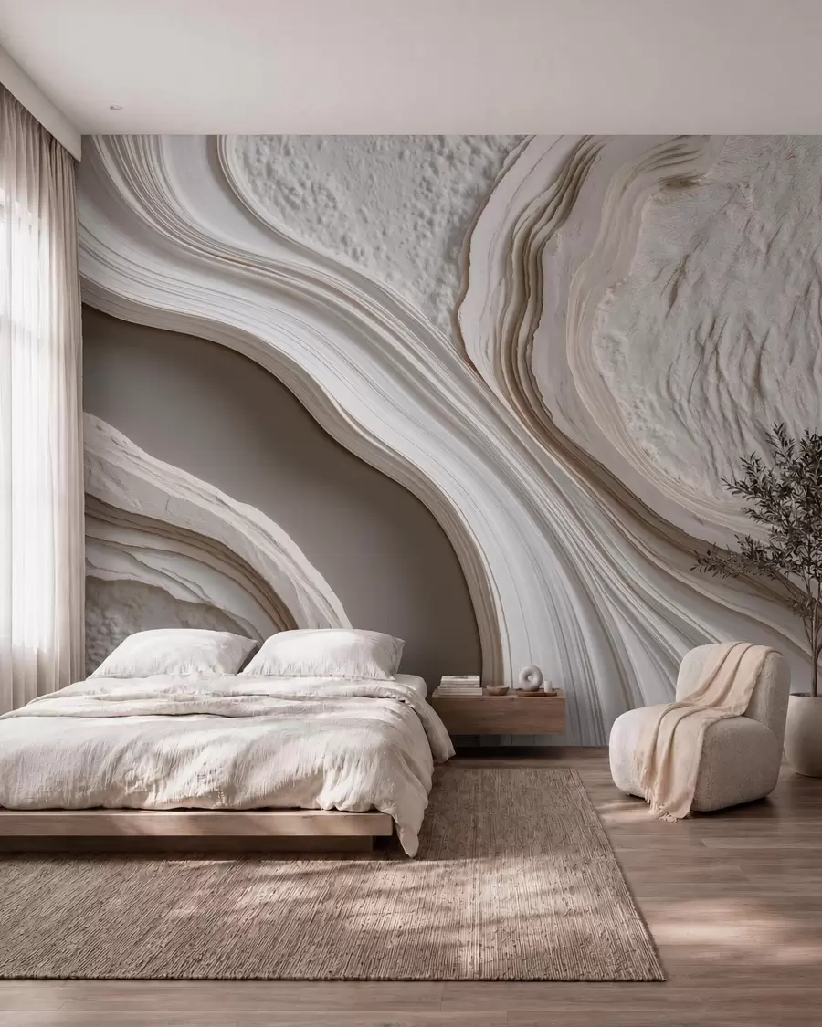 zidne murale Imitacija valovite teksturirane žbuke u krem-bež tonovima s 3D efektom w10042
