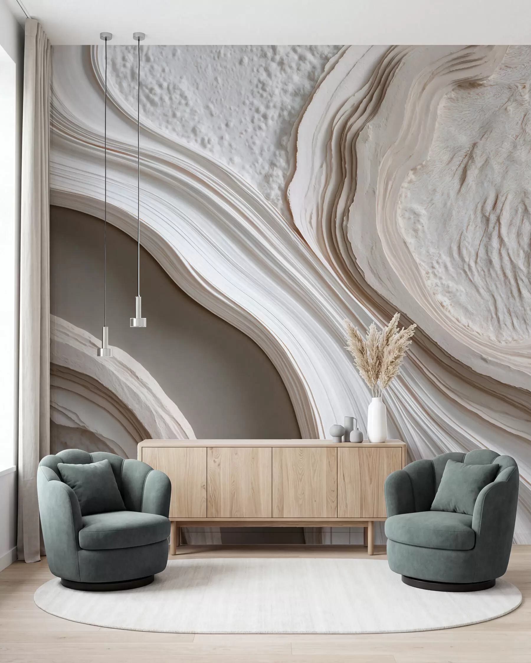 zidne murale Imitacija valovite teksturirane žbuke u krem-bež tonovima s 3D efektom w10042