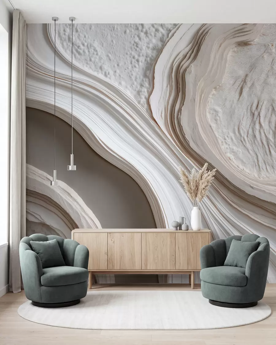 zidne murale Imitacija valovite teksturirane žbuke u krem-bež tonovima s 3D efektom w10042