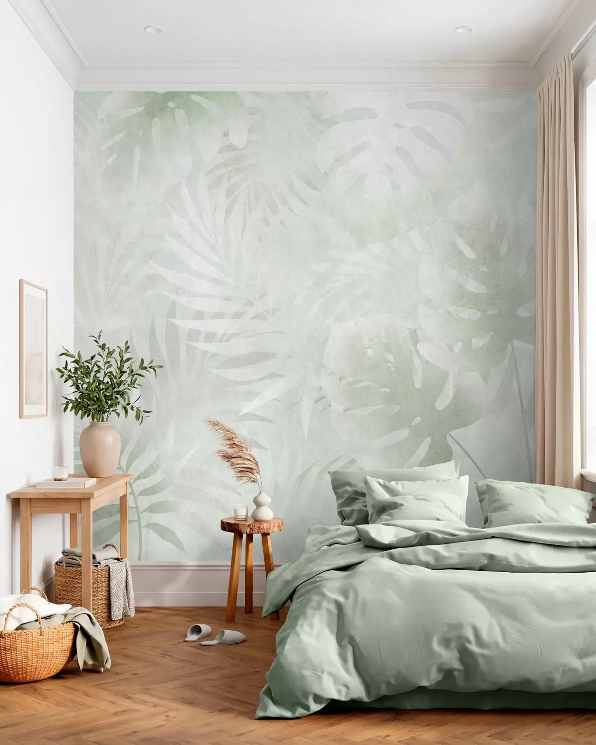 zidne murale Tropsko lišće s grunge efektom u nijansama zelene w10080v2