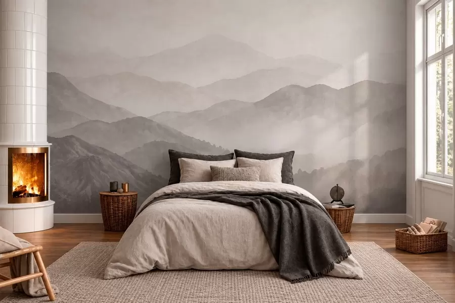 zidne murale Maglovite planine u mekim neutralnim tonovima w05925v1