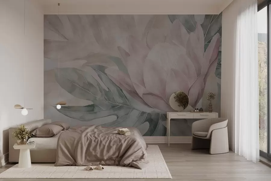zidne murale Protea i tropsko lišće w09988