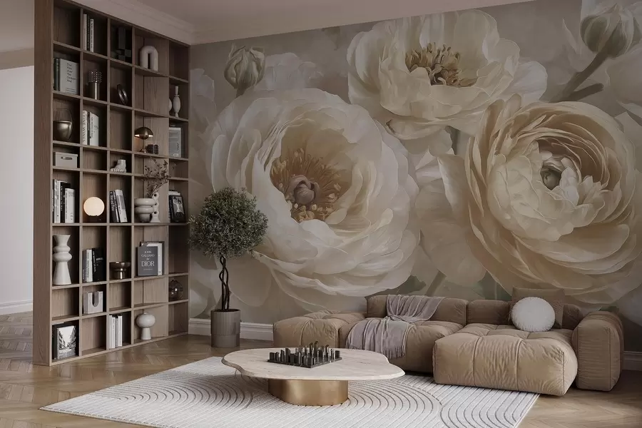 zidne murale Kremasti ranunkulus i bujni božuri w09780