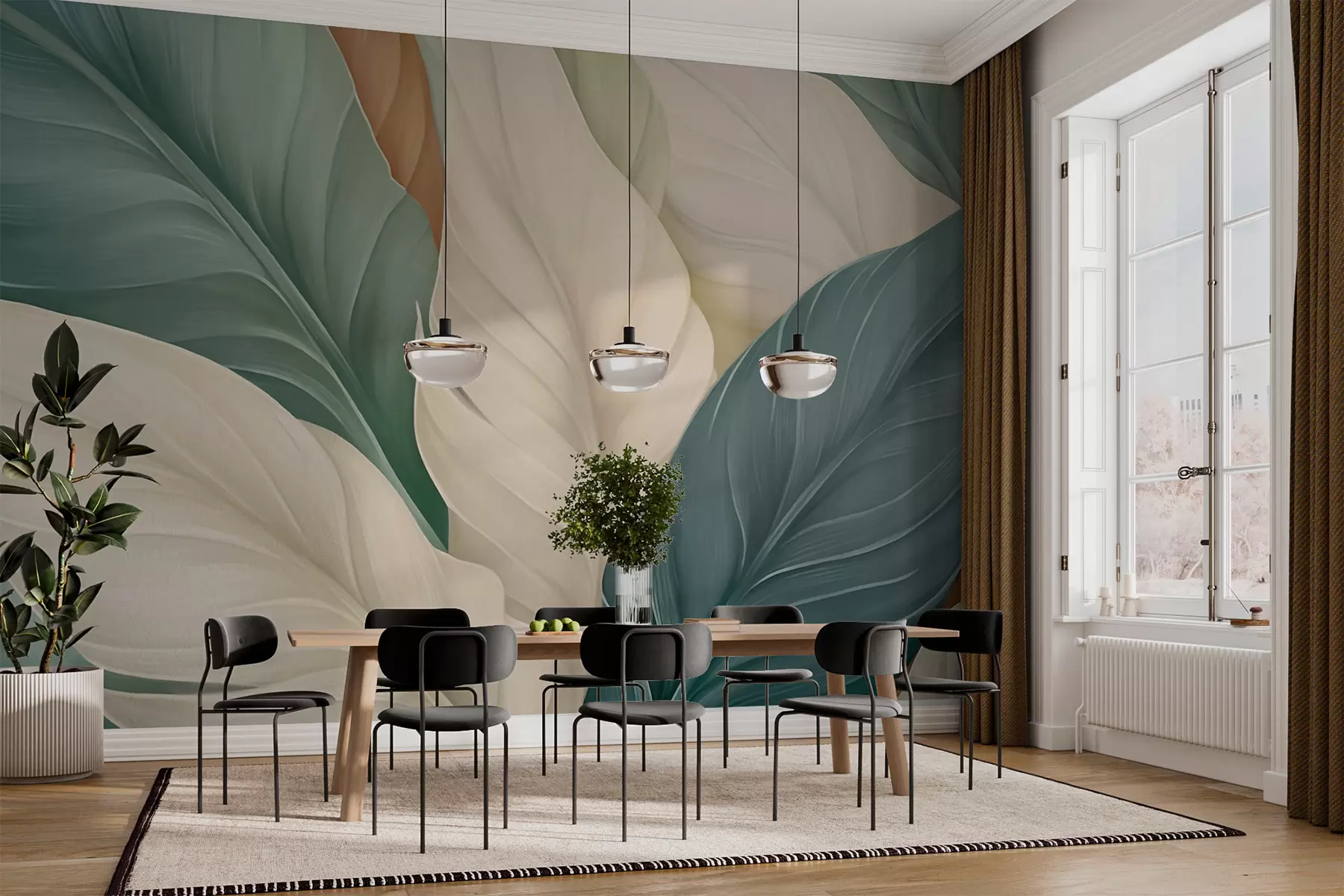zidne murale Lišće u smaragdnoj boji w05981