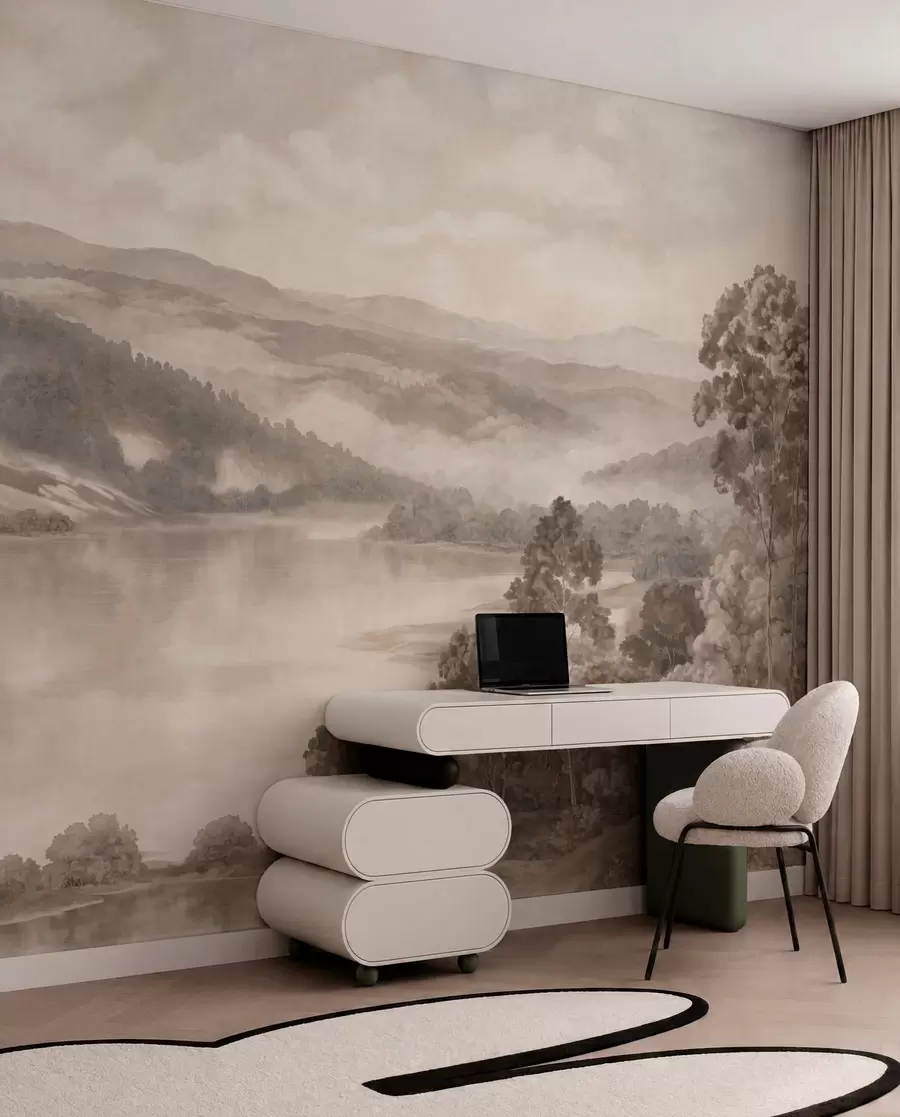 zidne murale Jezero među maglovitim brdima w05928