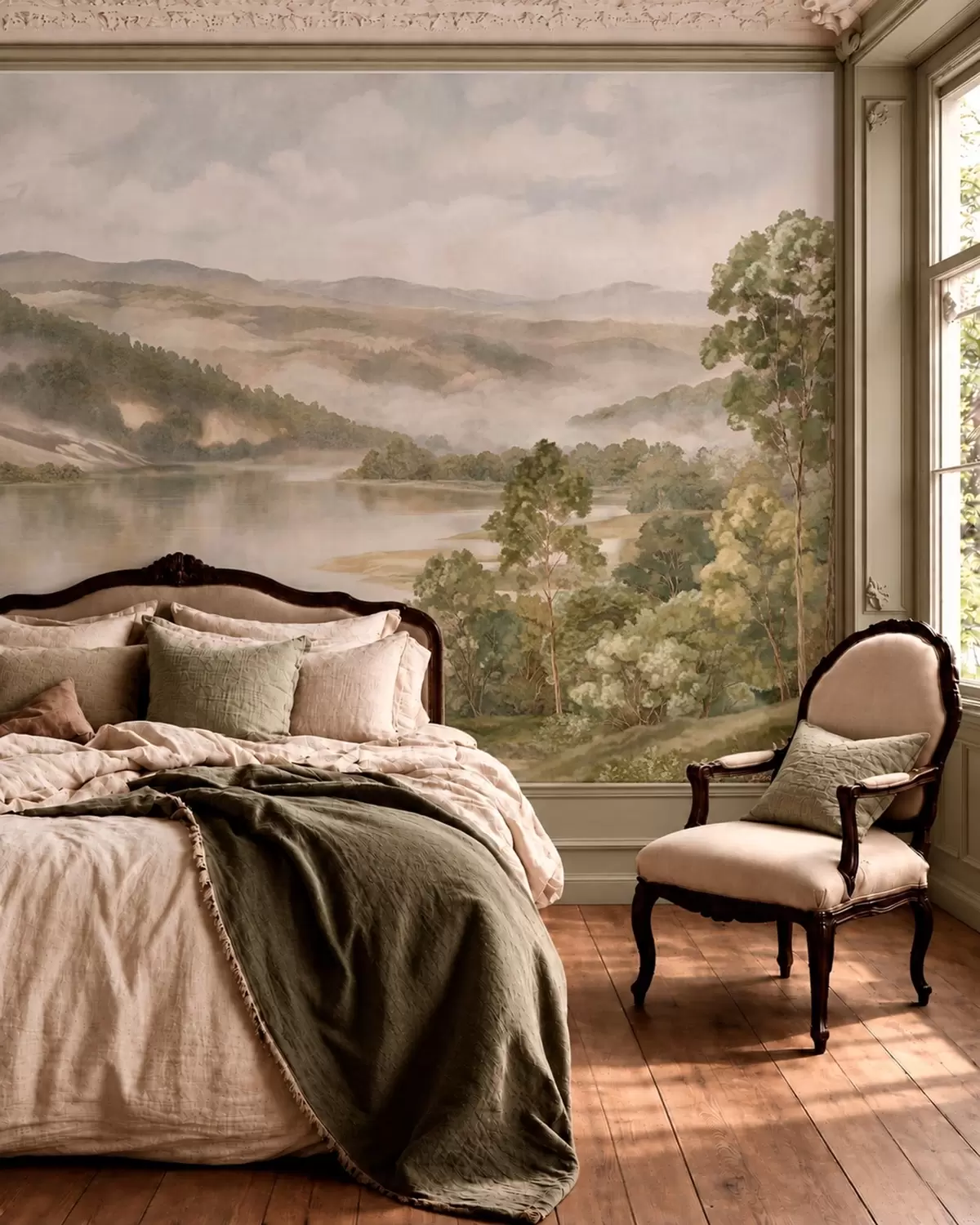 zidne murale Magloviti planinski krajolik s jezerom i drvećem w05928v2