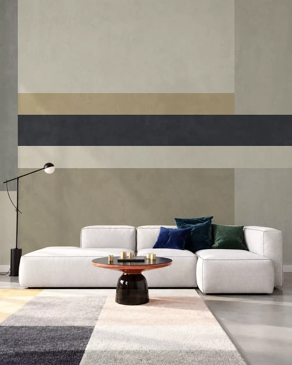 zidne murale Geometrijski blokovi u bež i sivim nijansama s tamnom prugom w05890v1