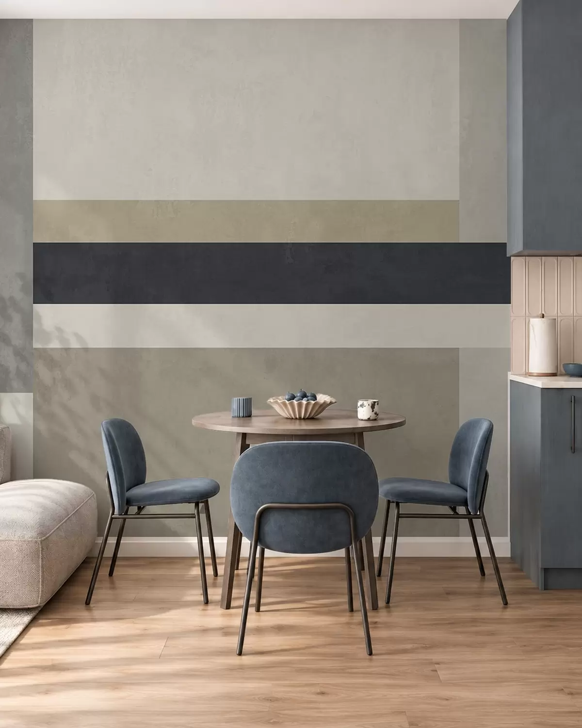 zidne murale Geometrijski blokovi u bež i sivim nijansama s tamnom prugom w05890v1
