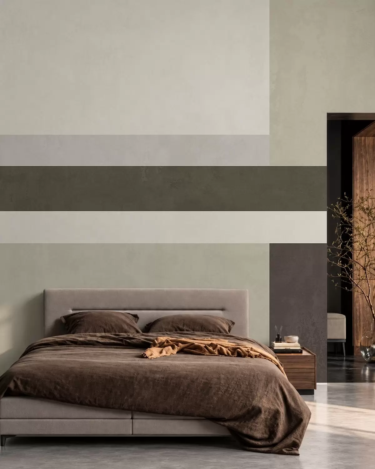 zidne murale Geometrijska kompozicija s maslinastim, sivim i bež blokovima w05890v3