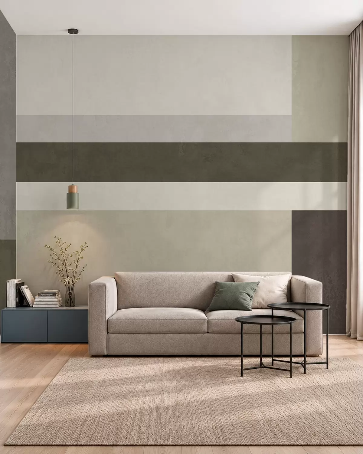 zidne murale Geometrijska kompozicija s maslinastim, sivim i bež blokovima w05890v3