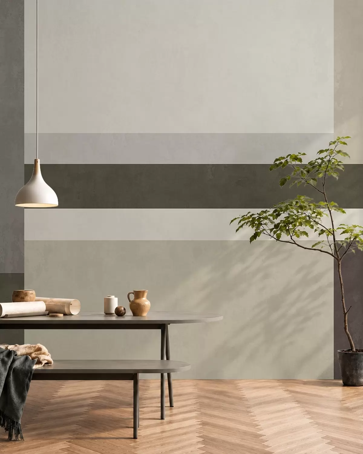 zidne murale Geometrijska kompozicija s maslinastim, sivim i bež blokovima w05890v3