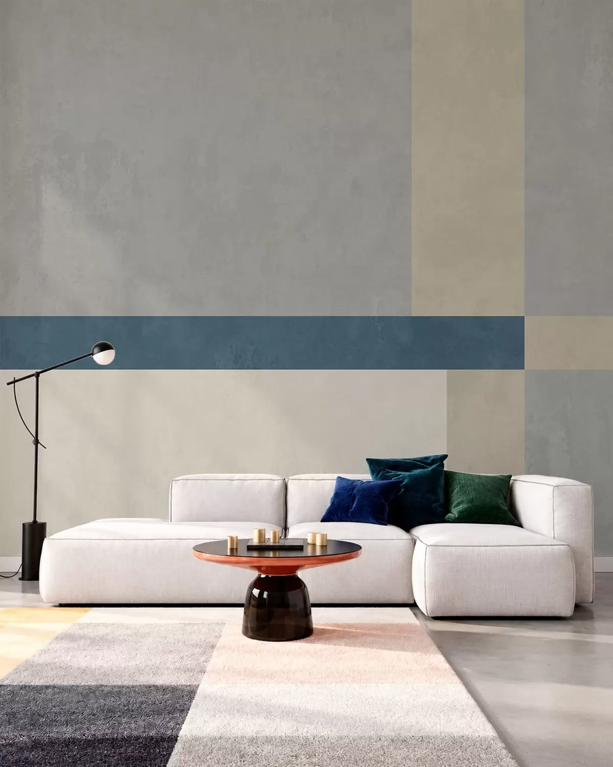 zidne murale Geometrijski blokovi u sivim i bež tonovima s plavom prugom w05891v1