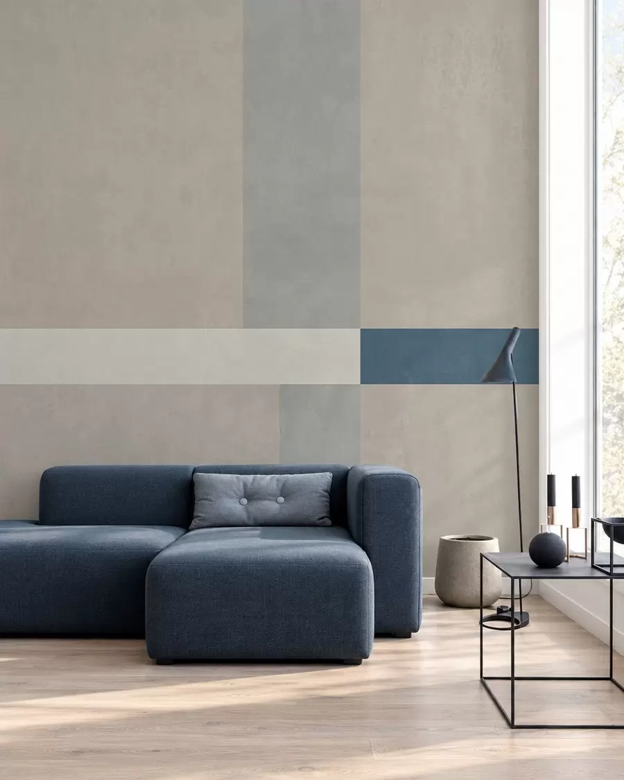 zidne murale Apstraktni bež i sivi pravokutnici s plavim naglaskom w05891v2