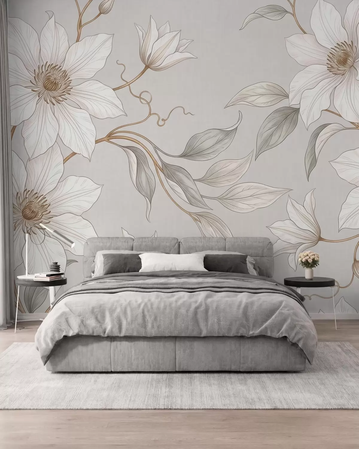 zidne murale Elegantno bijelo botaničko cvijeće s nježnim grančicama w10099