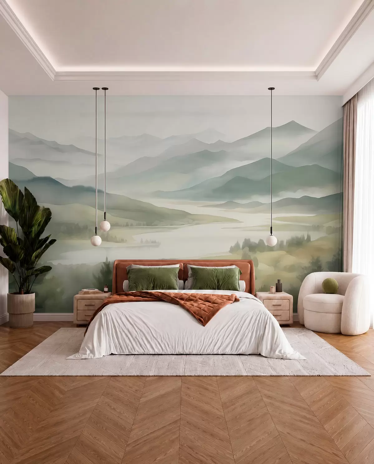 zidne murale Planine na pozadini jezera w05833