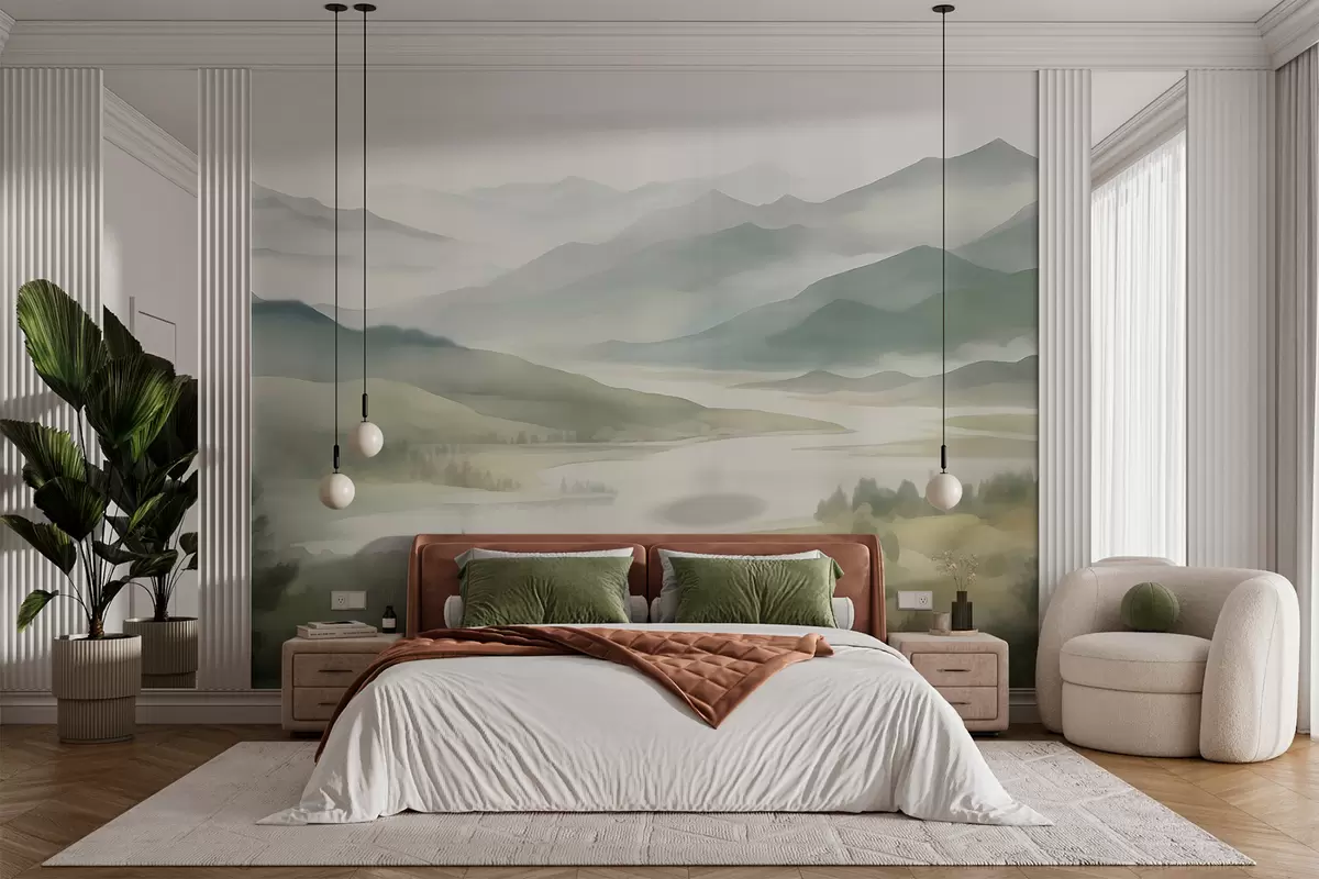 zidne murale Planine na pozadini jezera w05833