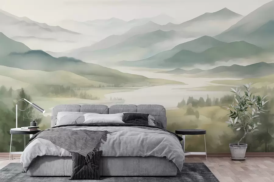 zidne murale Planine na pozadini jezera w05833