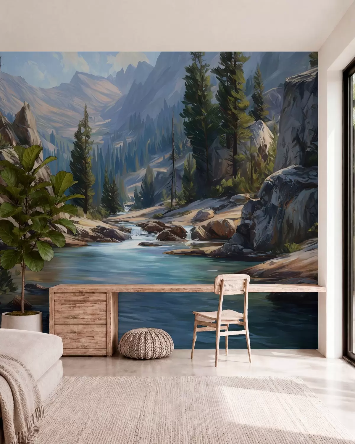zidne murale Slikovit pogled na rijeku smještenu među mirnim planinama w05868