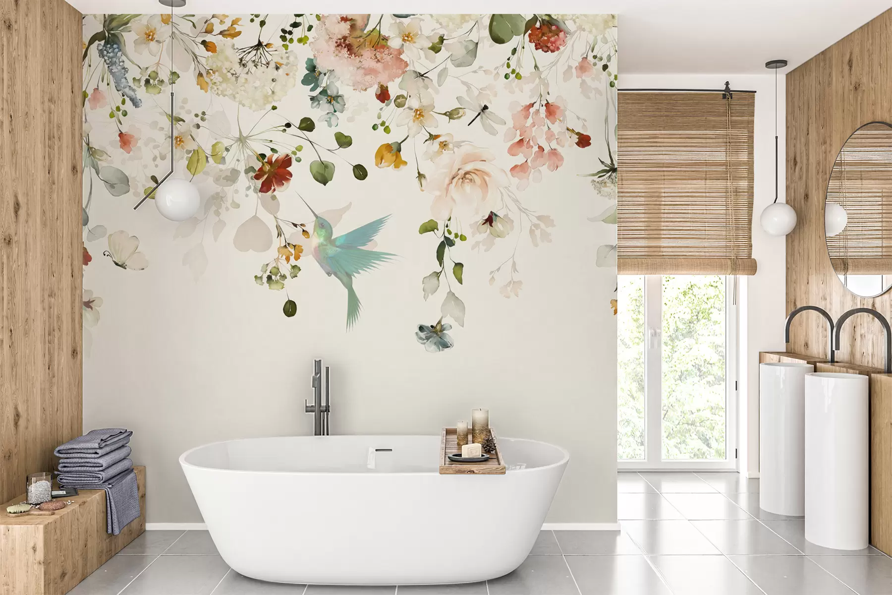 zidne murale Cvijeće i kolibrići u59610