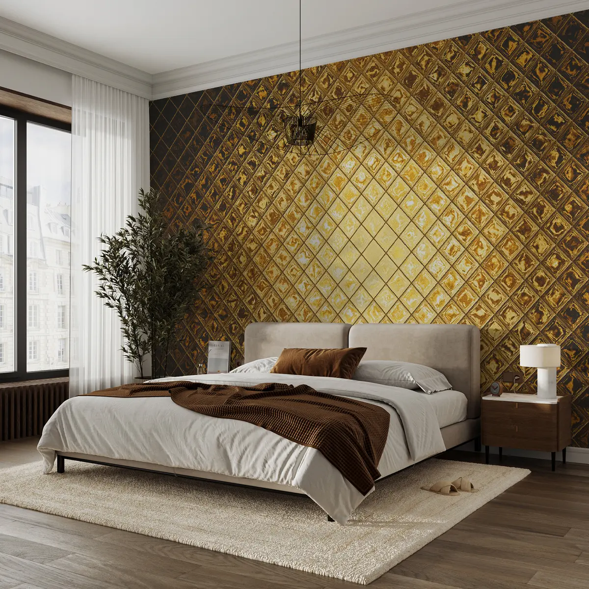 zidne murale Smeđi, jantarni uzorak pravokutnika u23326