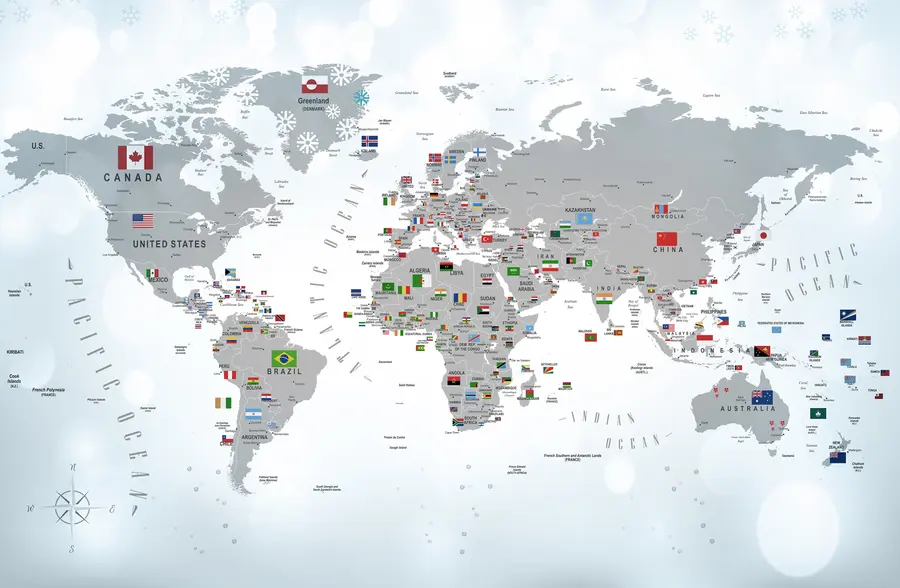 zidne murale Karta svijeta sa zastavama u72599