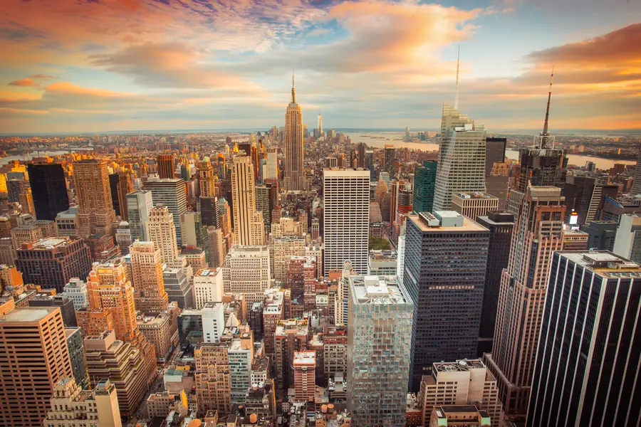 zidne murale Pogled iz zraka na zalazak sunca New Yorka u80529
