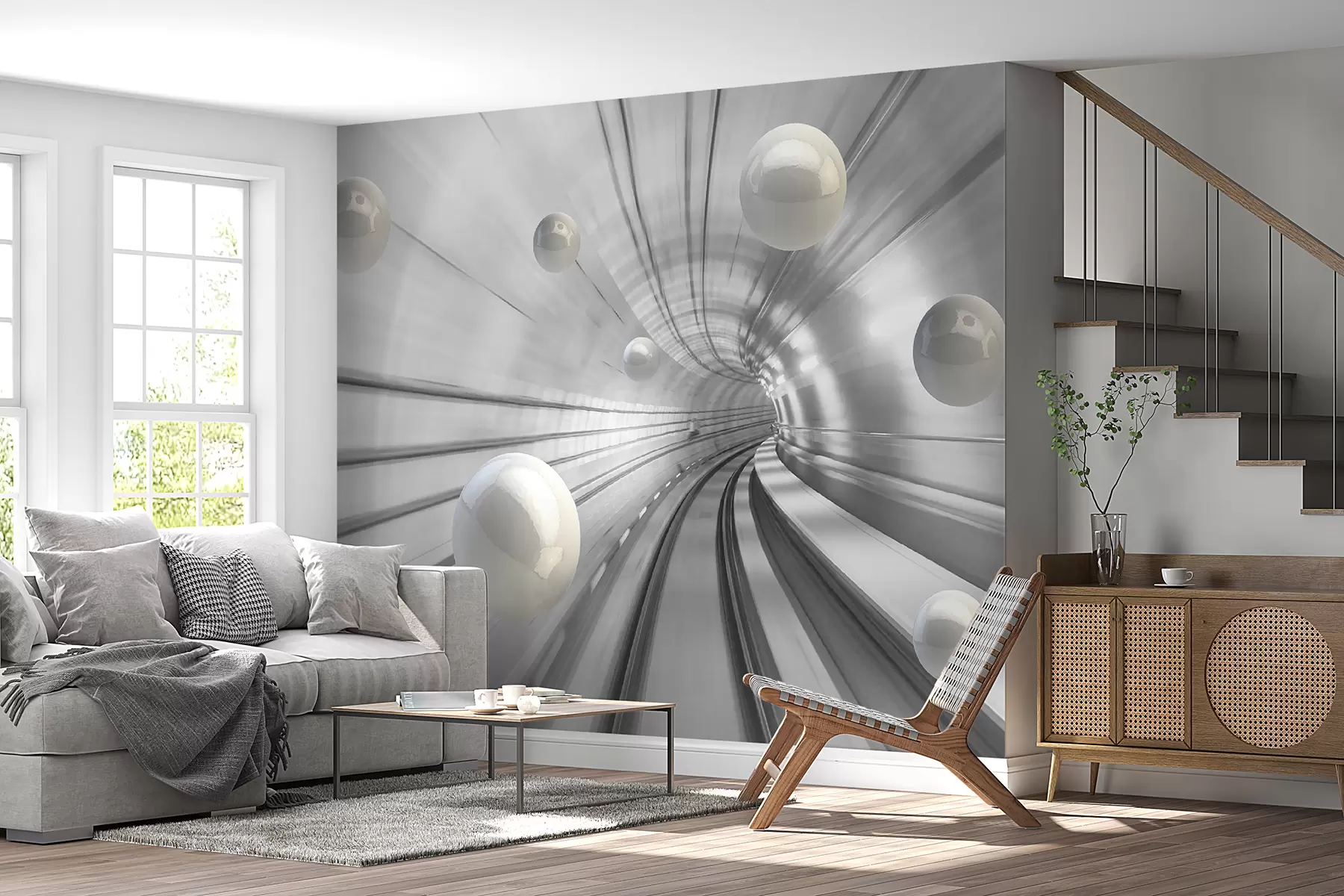 zidne murale Tunel sa sjajnim kuglama u17532