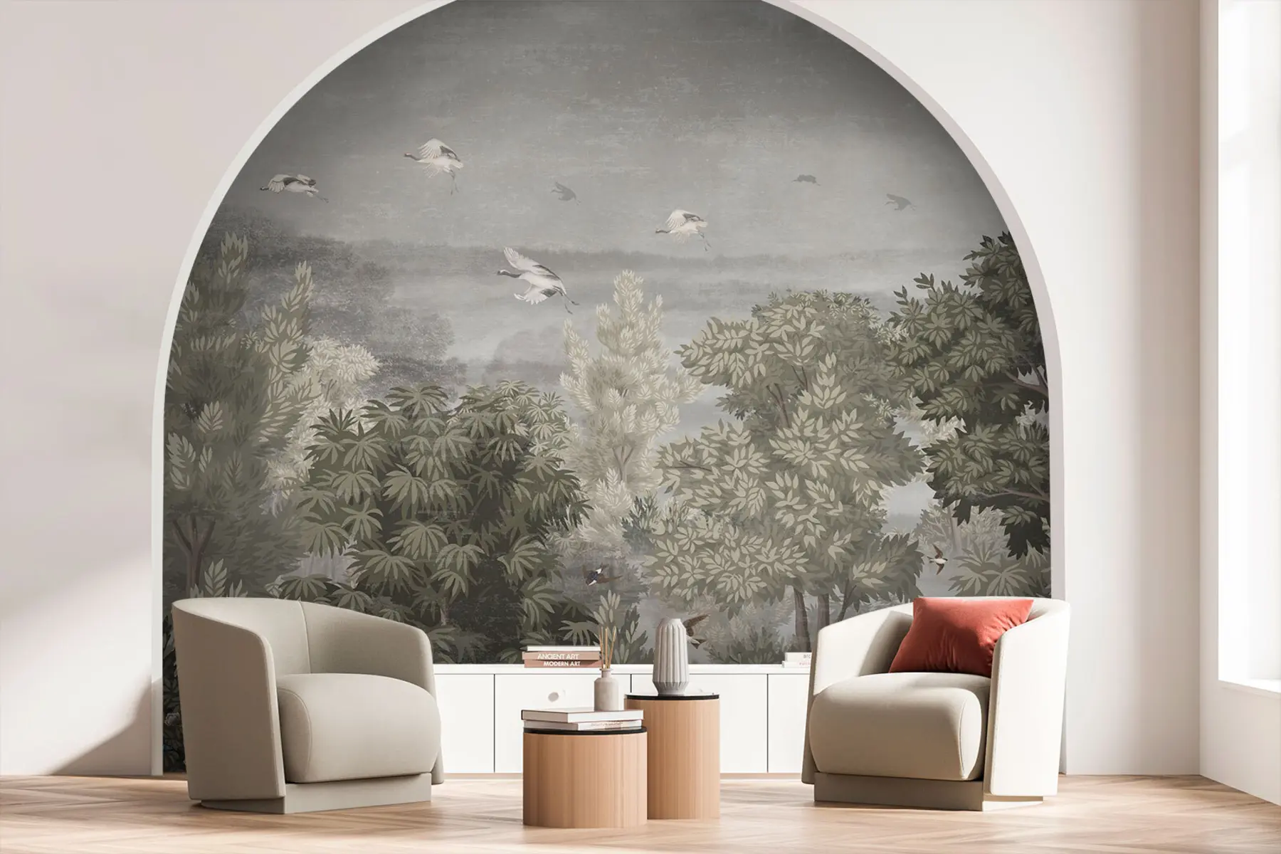 zidne murale Ždralovi lete iznad šume u73553