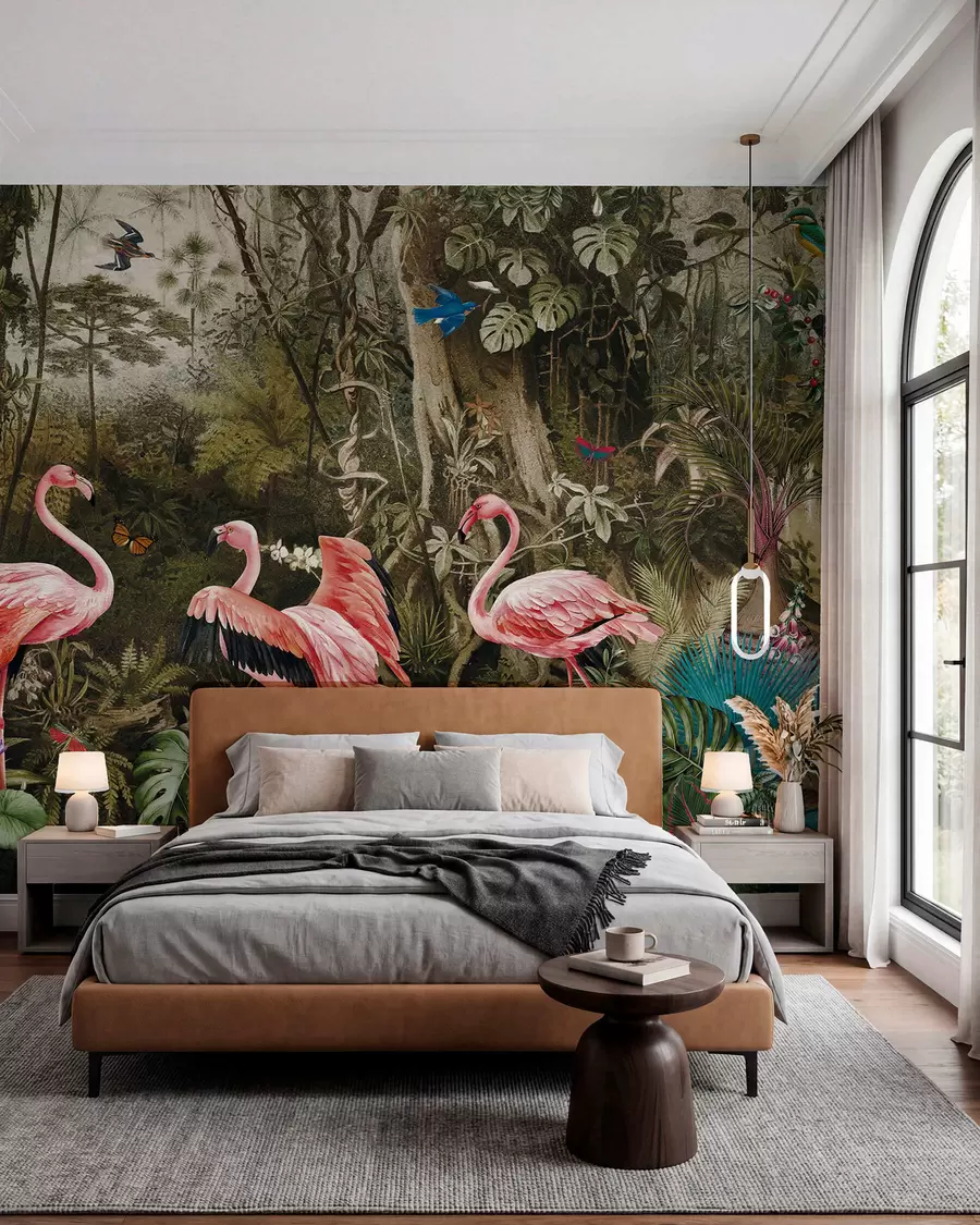 zidne murale Tropske ptice i flamingosi u džungli u73568