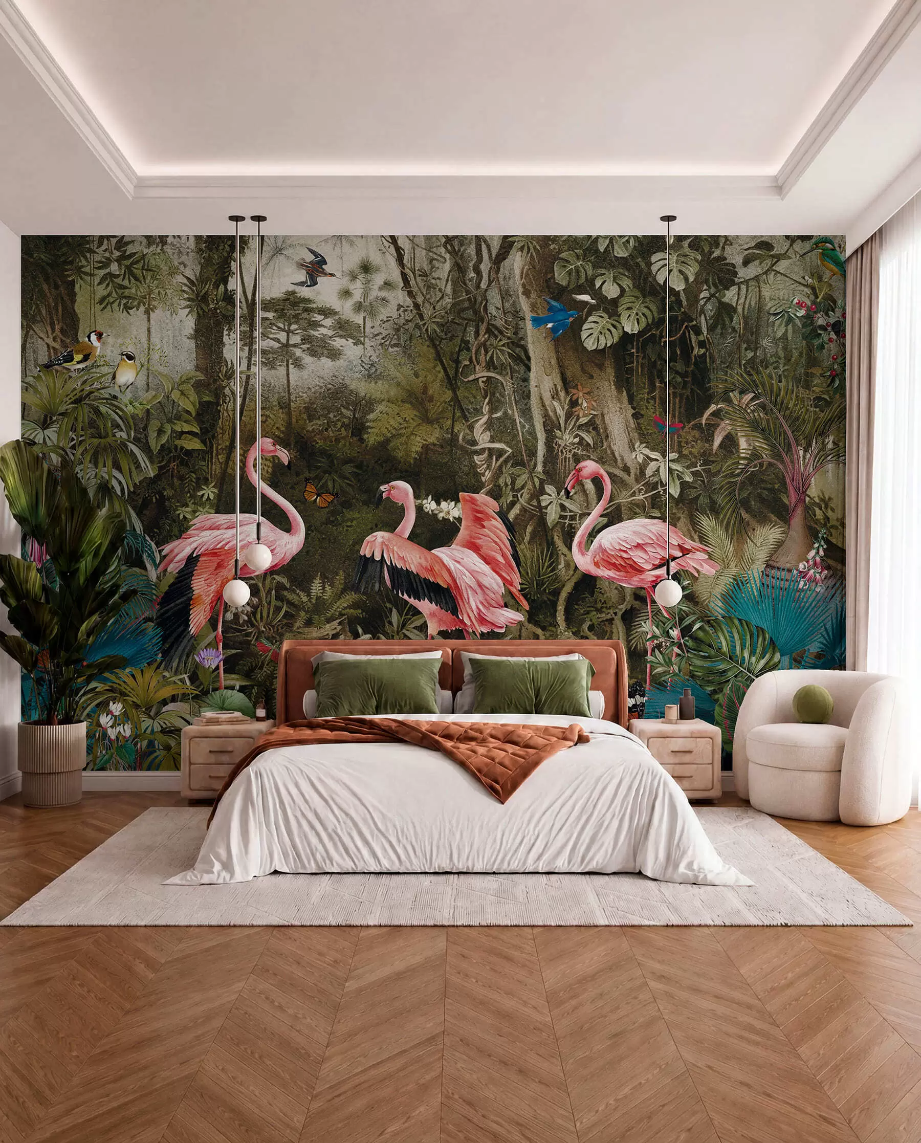 zidne murale Tropske ptice i flamingosi u džungli u73568
