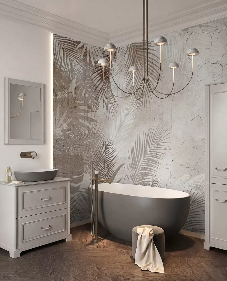 zidne murale Glamurozno 3D lišće u grunge stilu u73583