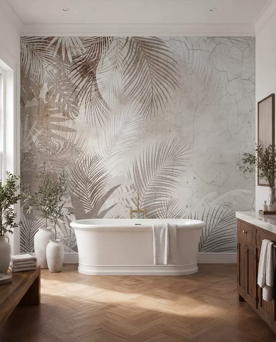 zidne murale Glamurozno 3D lišće u grunge stilu u73583