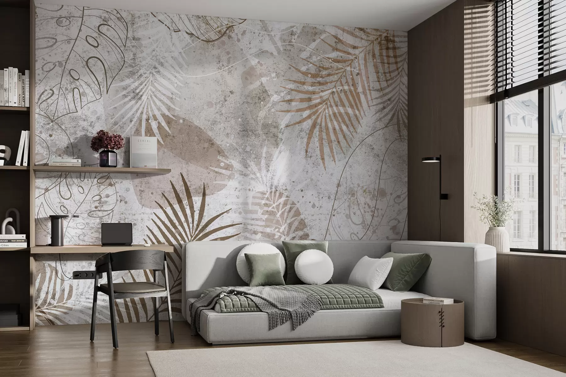 zidne murale Glamurozno 3D lišće u grunge stilu u73584