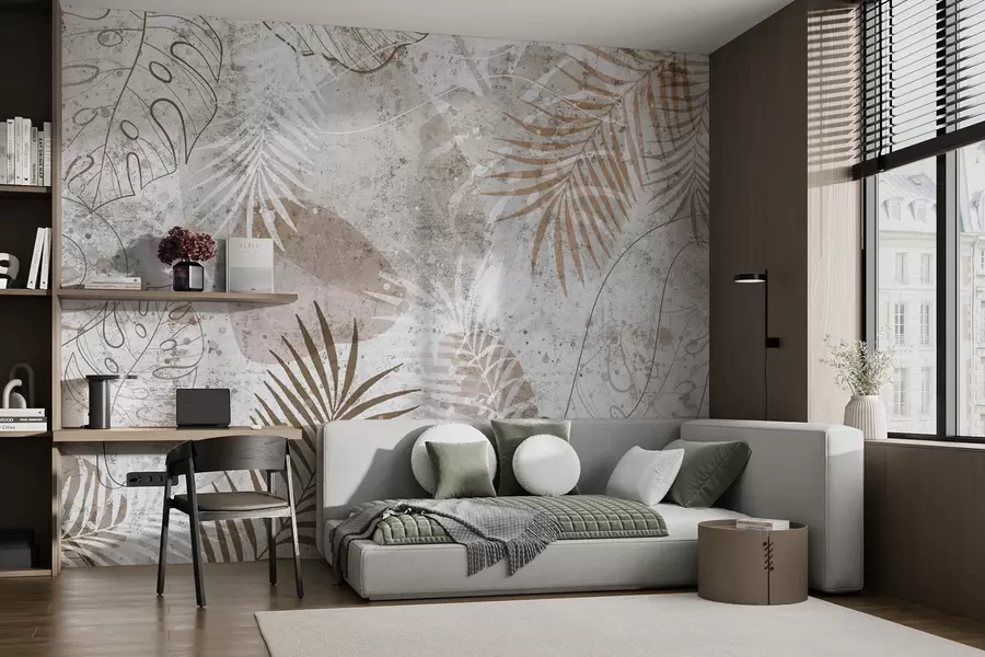 zidne murale Glamurozno 3D lišće u grunge stilu u73584