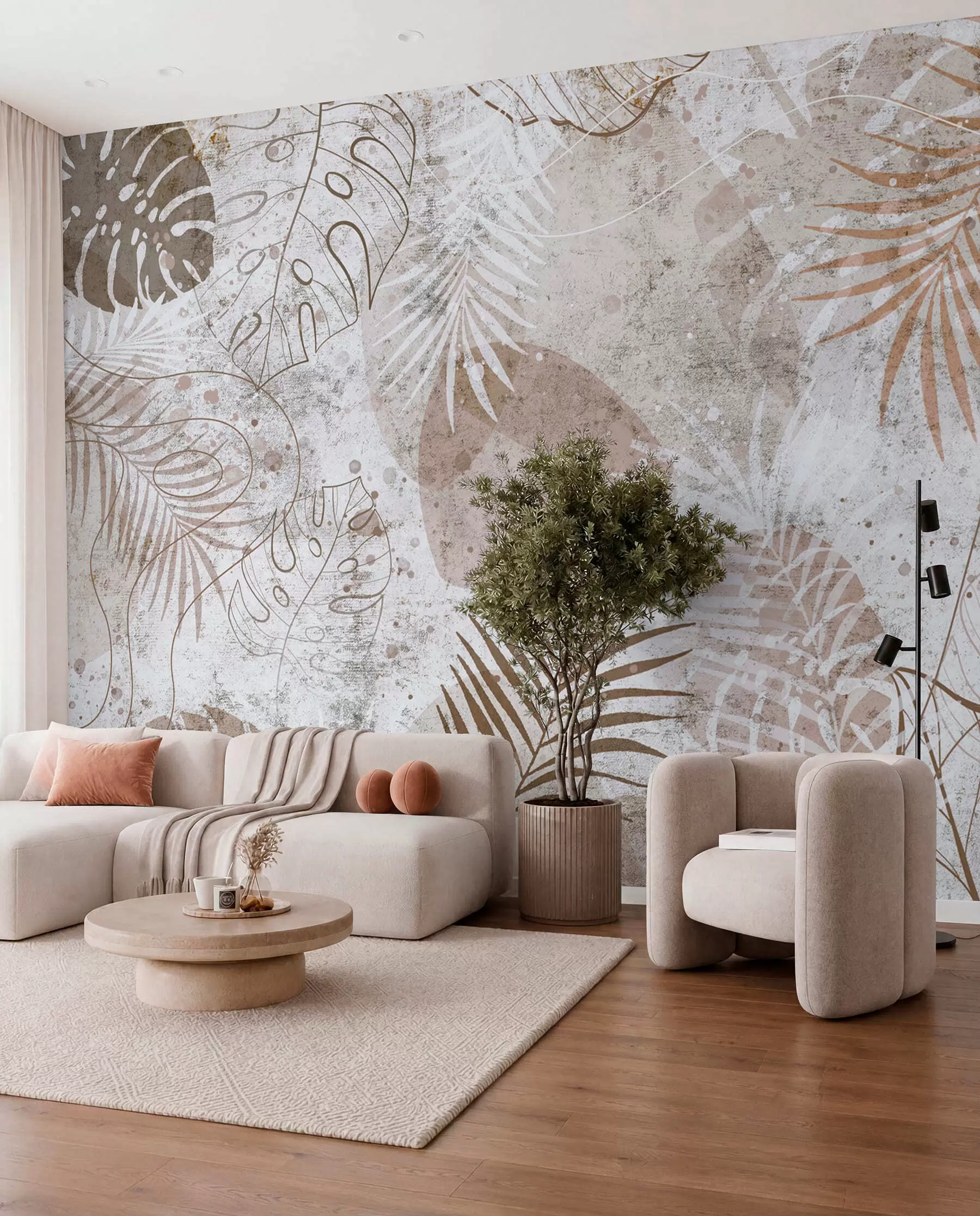zidne murale Glamurozno 3D lišće u grunge stilu u73584